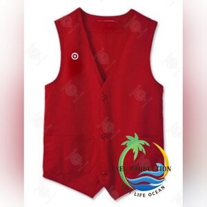 Red Vest BUTTON , Red employee vest, red vest